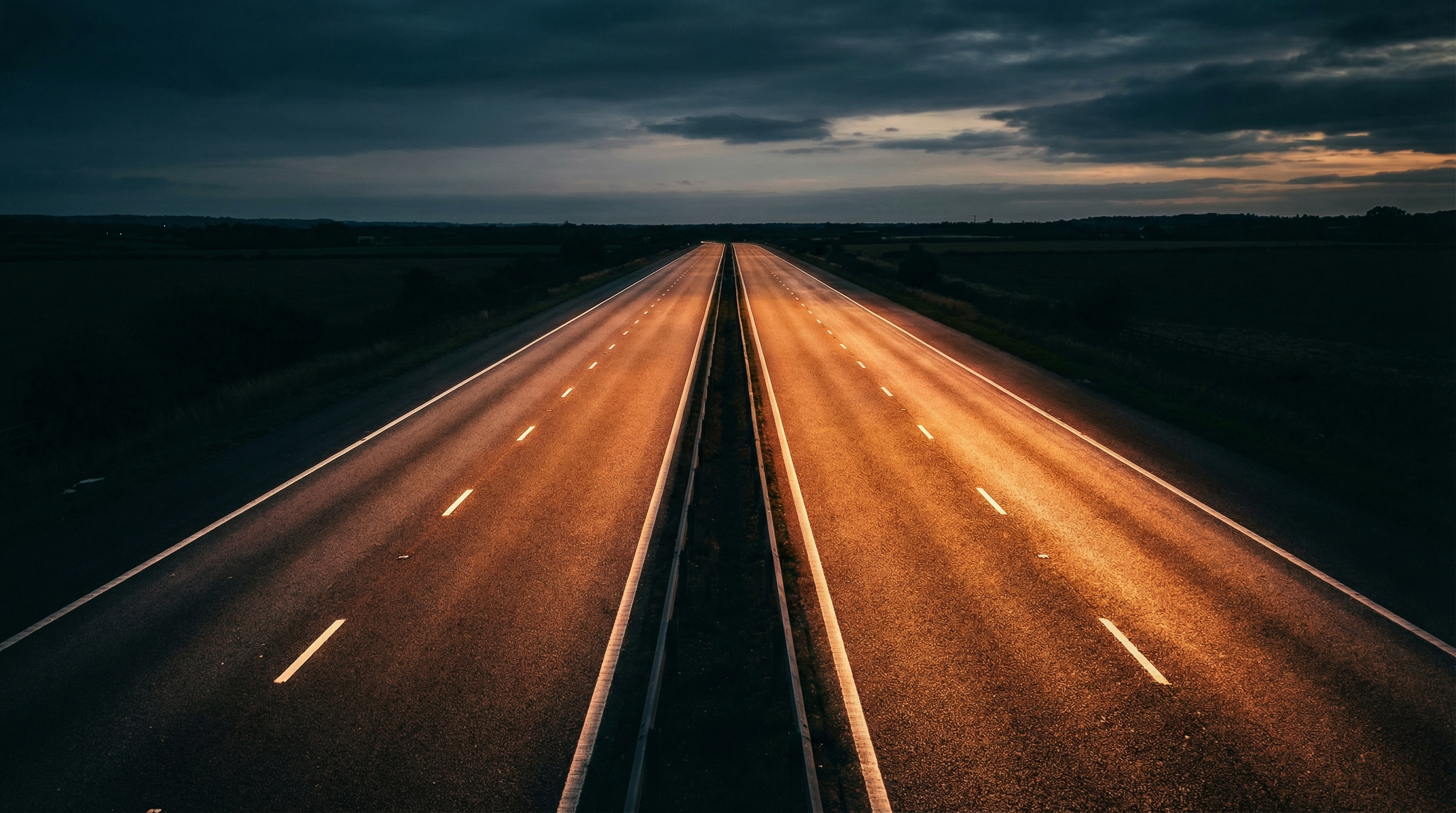 British dual carriageway at golden hour